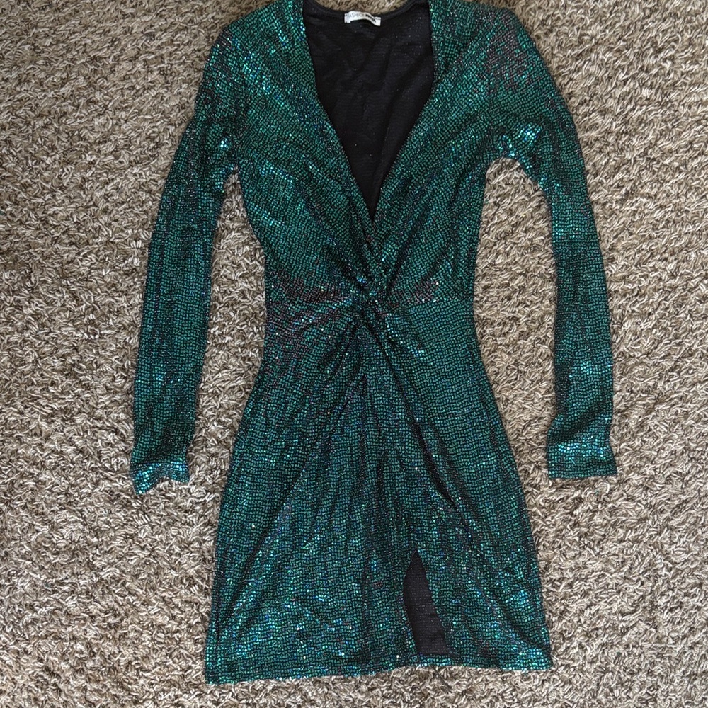 Fashion Nova Emerald Sequin Long Sleeve Dress